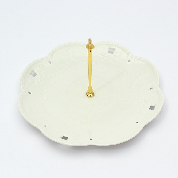 [쿠킹홈] 플레르 2단 도자기 디저트 트레이(골드) (마케팅전용)