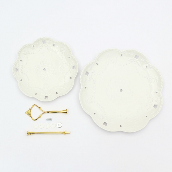 [쿠킹홈] 플레르 2단 도자기 디저트 트레이(골드) (마케팅전용)