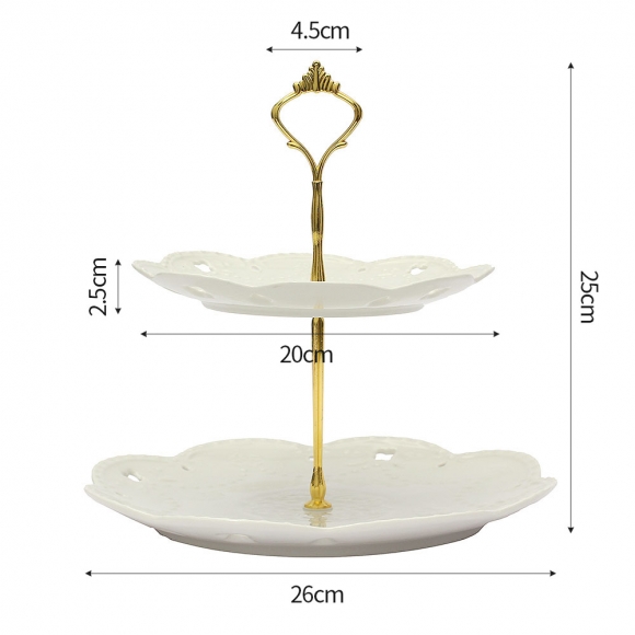 [쿠킹홈] 플레르 2단 도자기 디저트 트레이(골드) (마케팅전용)