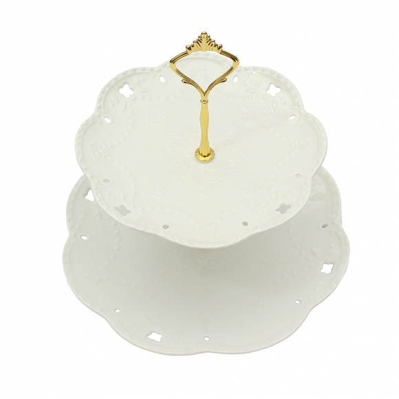 [쿠킹홈] 플레르 2단 도자기 디저트 트레이(골드) (마케팅전용)