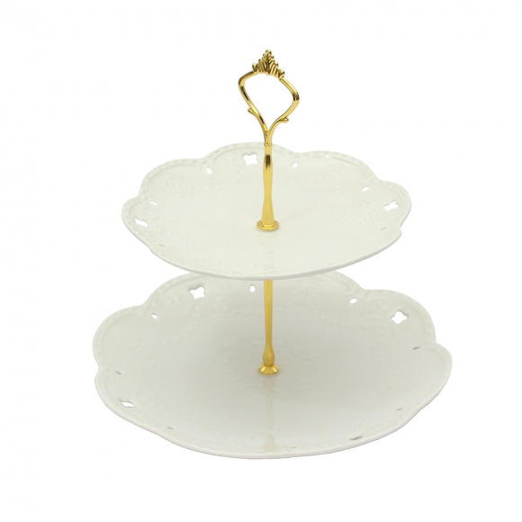 [쿠킹홈] 플레르 2단 도자기 디저트 트레이(골드) (마케팅전용)