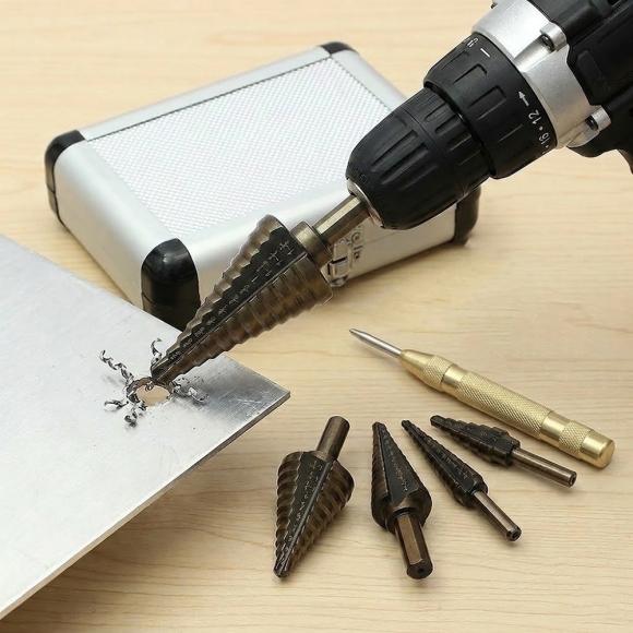 스텝드릴 비트 5종+센터 펀치 세트