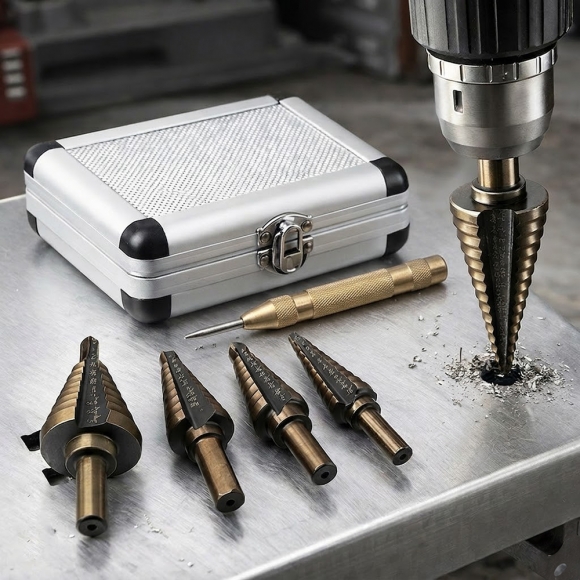 스텝드릴 비트 5종+센터 펀치 세트