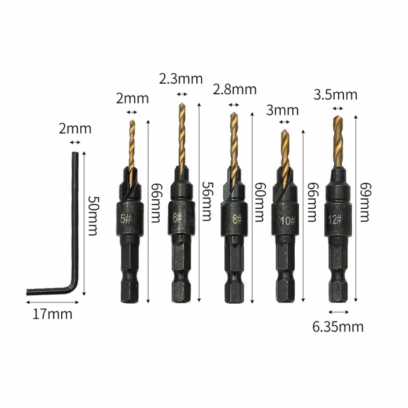 HSS 카운터싱크 드릴비트 5종 세트(골드)