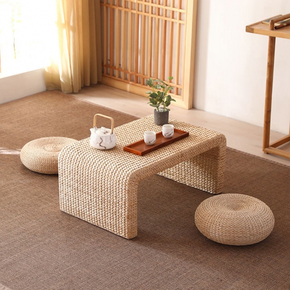 라탄 좌식 2인용 티 테이블 방석 세트A-2(80cm)