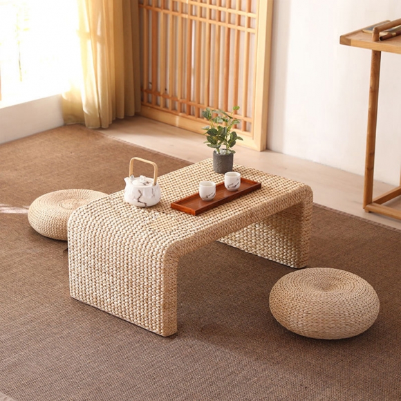 라탄 좌식 2인용 티 테이블 방석 세트A-3(100cm)