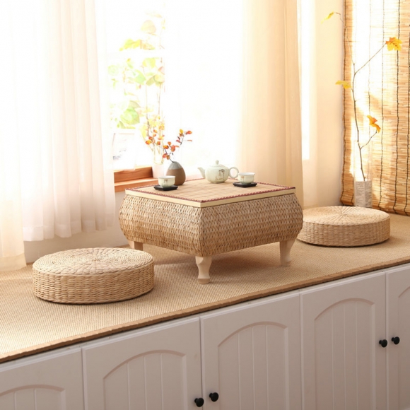 라탄 좌식 2인용 티 테이블 방석 세트C-2(60cm)