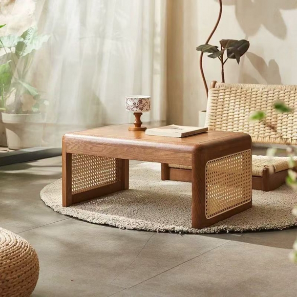 라탄 좌식 1인용 티 테이블 등받이 방석 세트D-1(60cm)(색상)