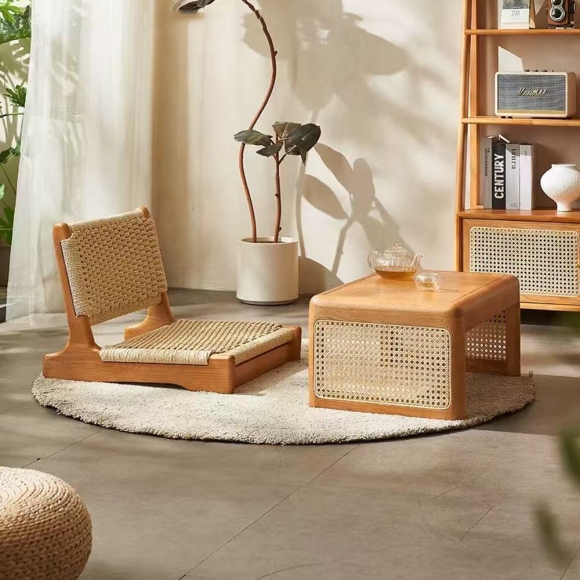 라탄 좌식 1인용 티 테이블 등받이 방석 세트D-1(60cm)(색상)