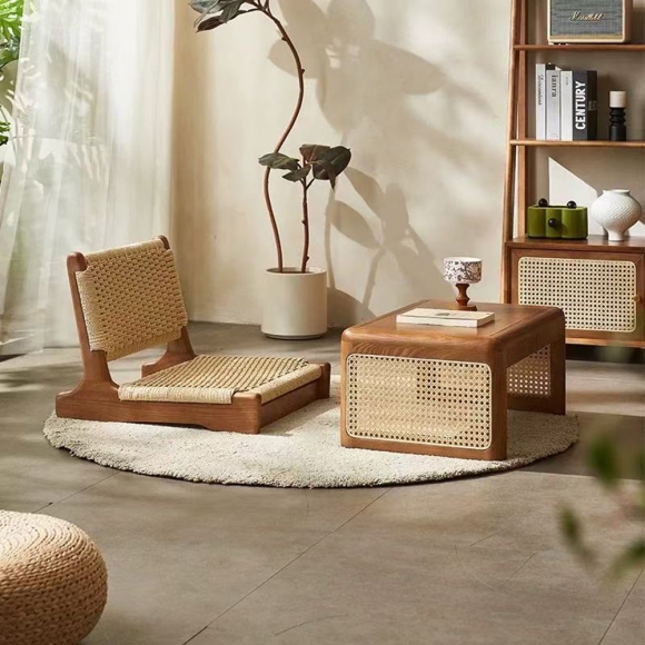 라탄 좌식 1인용 티 테이블 등받이 방석 세트D-1(60cm)(색상)
