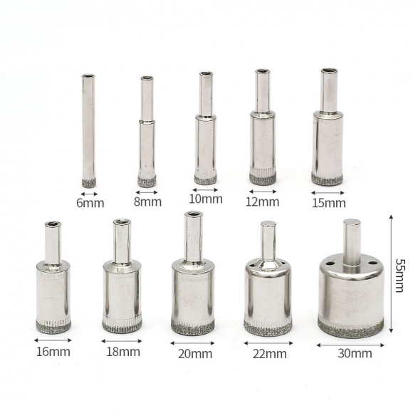 다이아몬드 타일 유리 홀쏘 10종세트 H1(6-30mm)