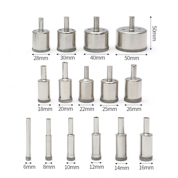 다이아몬드 타일 유리 홀쏘 15종세트(6-50mm)