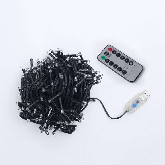 [은하수] LED 200구 녹색선 USB 줄전구(20m) (웜색) (리모컨포함)