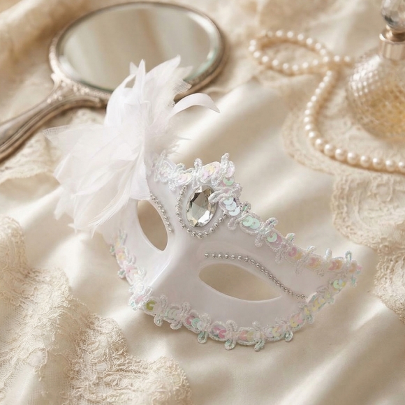 가면무도회 베네치안 깃털 가면(화이트)