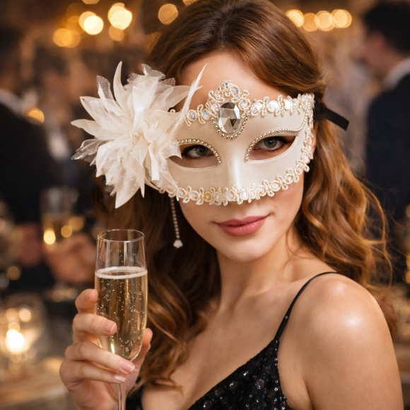 가면무도회 베네치안 깃털 가면(화이트)