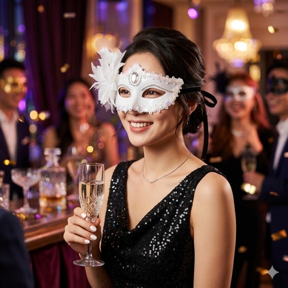 가면무도회 베네치안 깃털 가면(화이트)