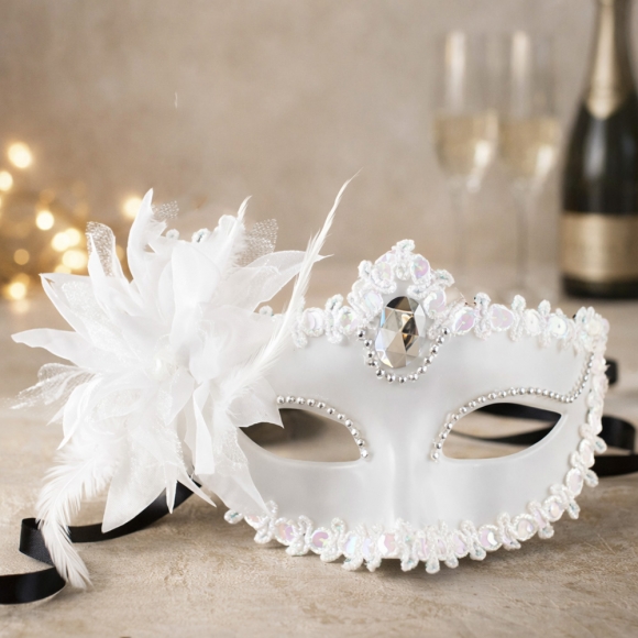 가면무도회 베네치안 깃털 가면(화이트)