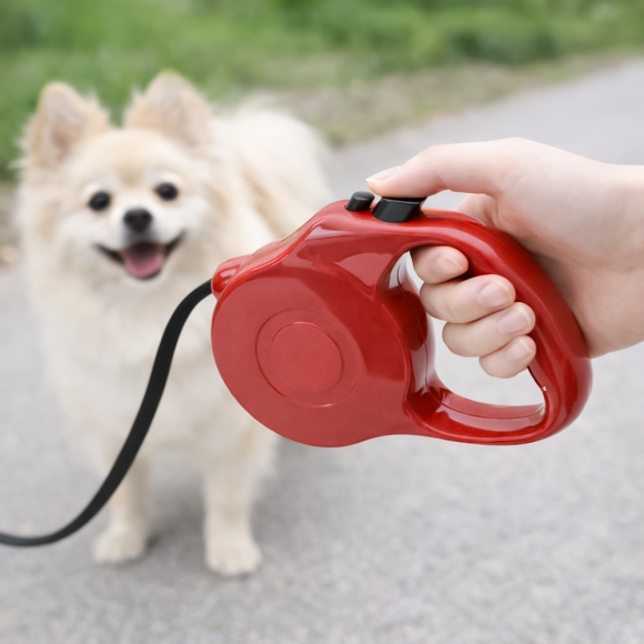 버튼 반려견 자동 리드줄(레드) (5m)