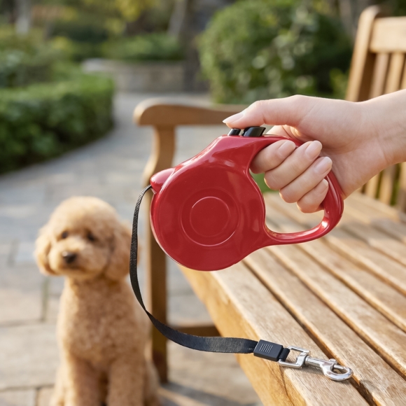 버튼 반려견 자동 리드줄(레드) (5m)