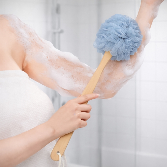 바스 우드 손잡이 샤워볼(블루)