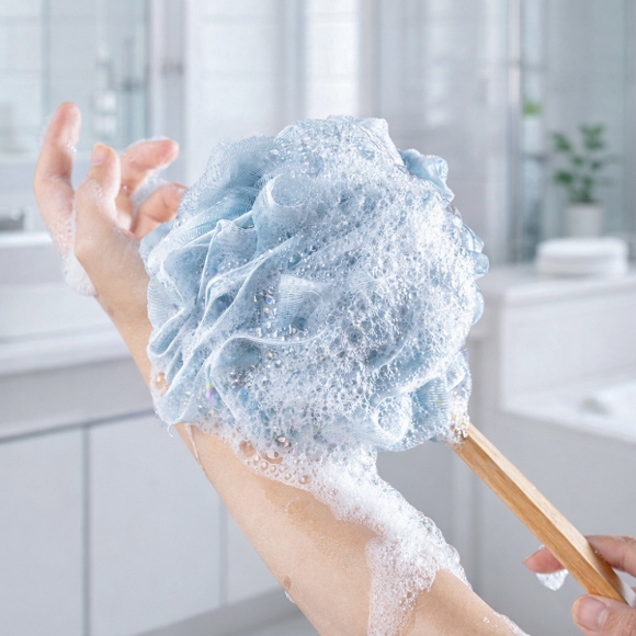 바스 우드 손잡이 샤워볼(블루)