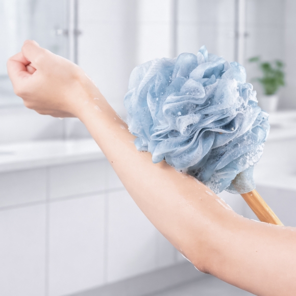 바스 우드 손잡이 샤워볼(블루)