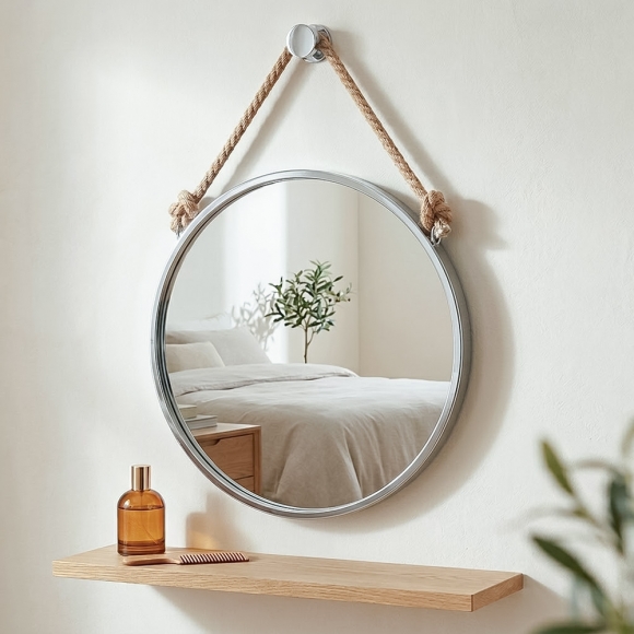 빈티지 스트랩 벽거울(30cm) (실버)