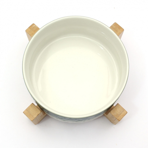 반려동물 우드받침 도자기식기(16cm) (그린그라데이션)