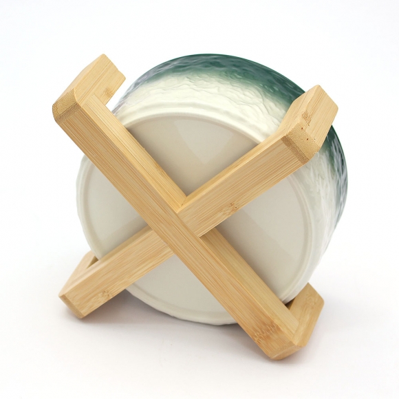 반려동물 우드받침 도자기식기(16cm) (그린그라데이션)