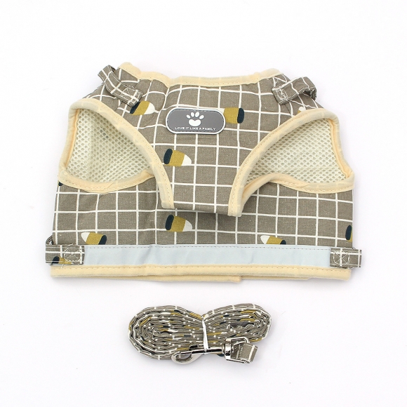 러브잇 강아지 하네스+리드줄 세트(XL) (옐로우)