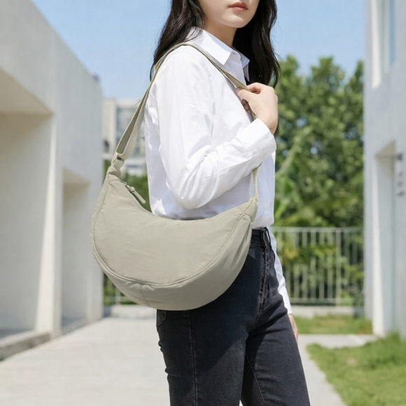 데일리 반달 크로스백(베이지)