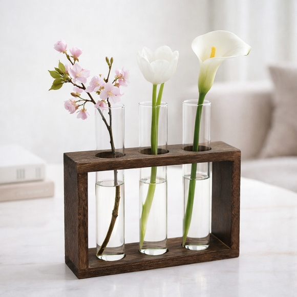 꽃과여백 우드프레임 시험관 꽃병(3구)