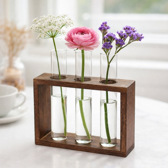 꽃과여백 우드프레임 시험관 꽃병(3구)