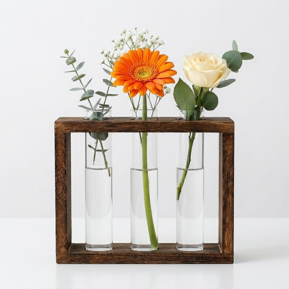 꽃과여백 우드프레임 시험관 꽃병(3구)
