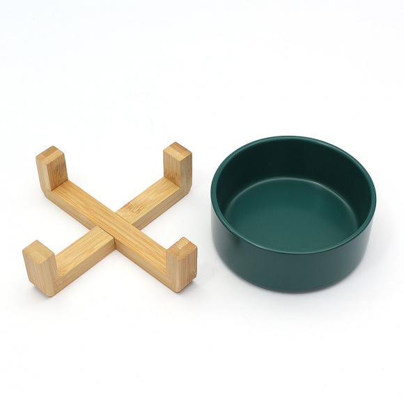 반려동물 우드받침 도자기식기(13cm) (그린)