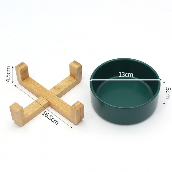 반려동물 우드받침 도자기식기(13cm) (그린)