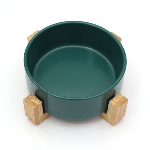 반려동물 우드받침 도자기식기(13cm) (그린)