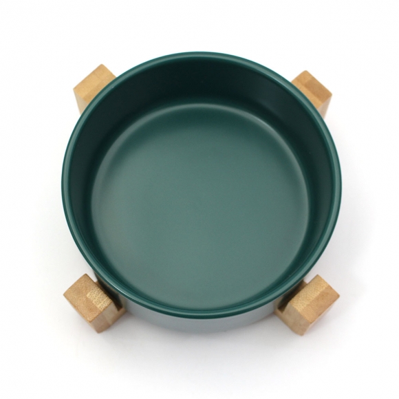 반려동물 우드받침 도자기식기(13cm) (그린)