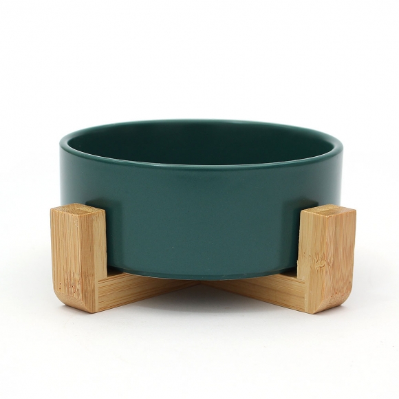 반려동물 우드받침 도자기식기(13cm) (그린)