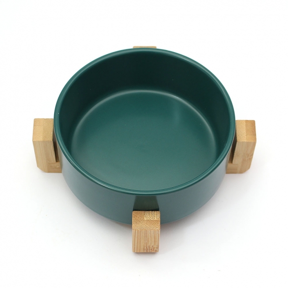 반려동물 우드받침 도자기식기(13cm) (그린)