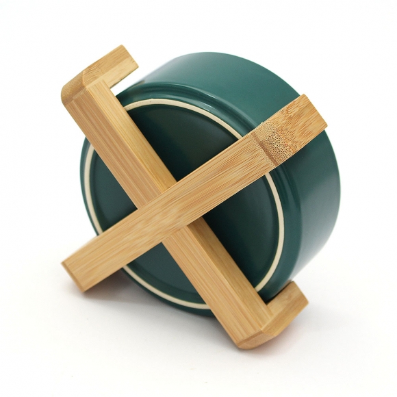 반려동물 우드받침 도자기식기(13cm) (그린)