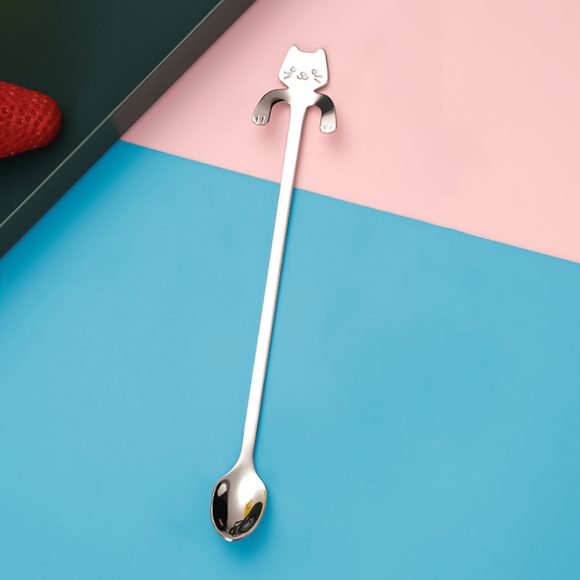 고양이팔 컵걸이 롱 티스푼(실버)