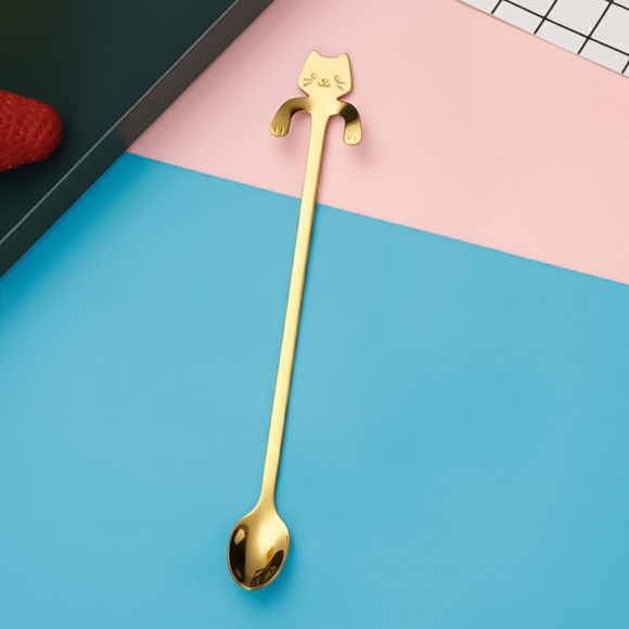 고양이팔 컵걸이 롱 티스푼(골드)