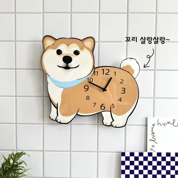홈테리어 코기 강아지 무소음 벽시계 02