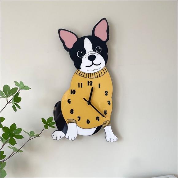 홈테리어 프렌치 불도그 강아지 무소음 벽시계