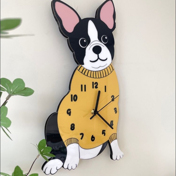 홈테리어 프렌치 불도그 강아지 무소음 벽시계