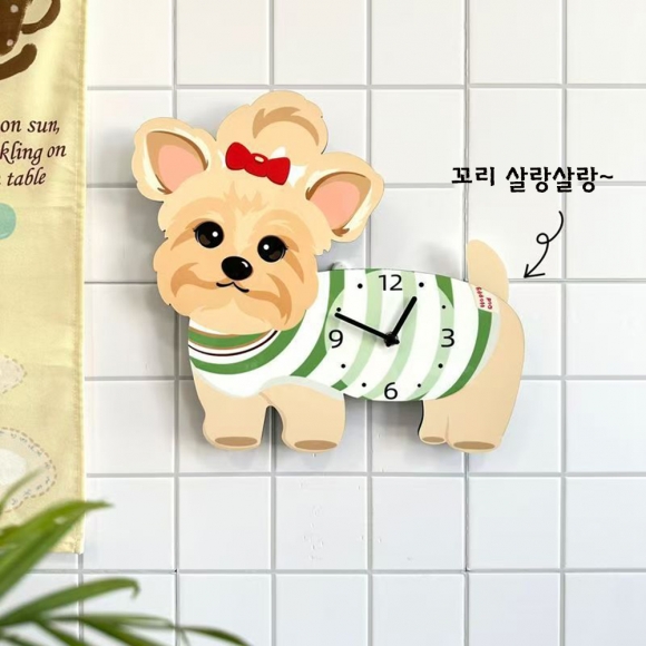 홈테리어 요크셔 테리어 강아지 무소음 벽시계