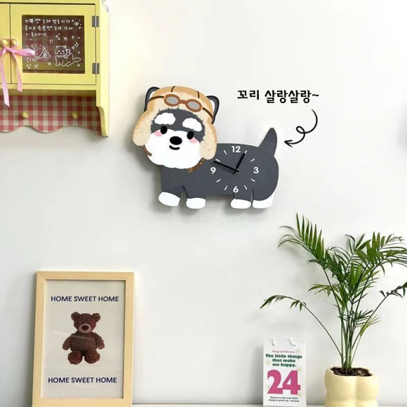 홈테리어 슈나우저 강아지 무소음 벽시계