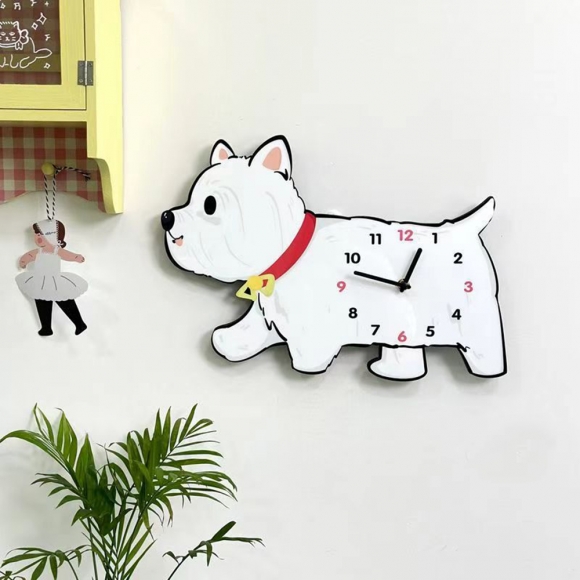 홈테리어 웨스트 하이랜드 테리어 강아지 무소음 벽시계