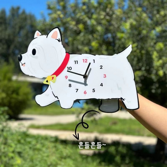 홈테리어 웨스트 하이랜드 테리어 강아지 무소음 벽시계